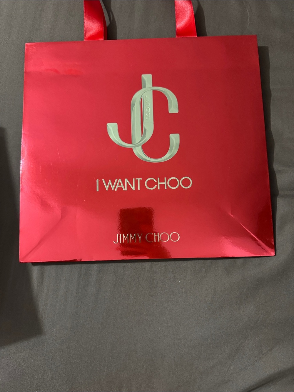 Jimmy Choo Red Gift Bag and Box Set with Gold Logo